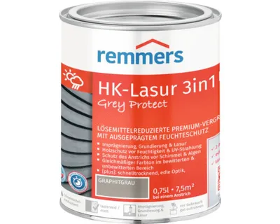 Zdjęcie produktu dla Remmers Aqua HK-Lasur 3w1 Grey Protect grafitowo-szary (FT-25416) 0,75 l, bejca do drewna