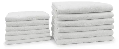 Produktbild von Eleganzzz Badezimmer-Set 12-teilig – Weiß – 100% Baumwolle – 6 Handtücher + 6 Badetücher
