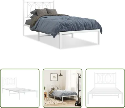 Produktbild von The Living Store Bettgestell mit Kopfteil Metall Weiß 90x200 cm