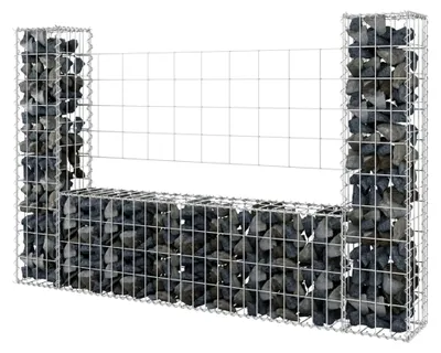Produktbild von Gabionenkorb U-Form mit 2 Säulen, Gabionen Zaun, Steinkorb, Gabionenwand, Gabionen Pflanzkübel, Gabionenhochbeet, Eisen 140x20x100 cm