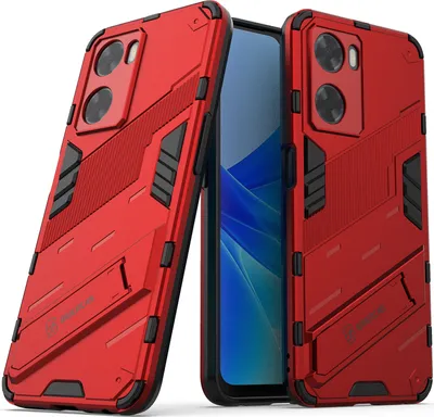Produktbild von Armor Hülle für Oppo A57 4G, Hybrid PC TPU Bumper Stoßfestes Schutzhülle mit Standfunktion Rot