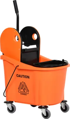 Produktbild von Fortuna Lai Reinigungswagen mit Fahreimer und Auswringvorrichtung 36 Liter Schwarz/Orange 54x41x91,5cm für professionelle Reinigung