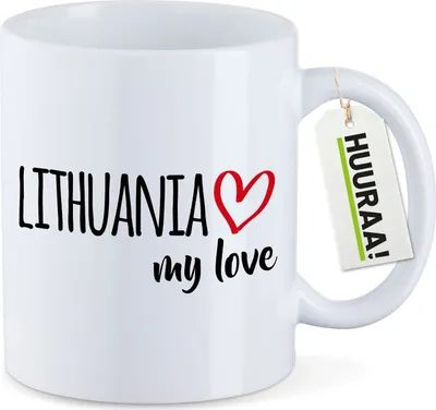 Produktbild von Huuraa Kaffeetasse Lithuania my love 330ml Weiß Keramik Kaffeebecher Geschenkidee