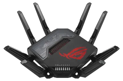Produktbild von ASUS ROG Rapture GT-BE98, Wi-Fi 7 (802.11be), Quad-band (2.4 GHz / 5 GHz-1 / 5 GHz-2 / 6 GHz), Ethernet/LAN, Schwarz, Tabletop-Router