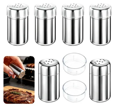 Produktbild von 6 kleine Salzstreuer aus Edelstahl mit Deckel, Mini Gewürzstreuer für Küche und Reisen, Set für Salz und Pfeffer, wiederverwendbare Mini Gewürzstreuer für den Outdoor-Einsatz