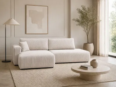 Produktbild von VENASI Ecksofa mit Schlaffunktion SOHO, Beige Cordstoff, Ottomane Links
