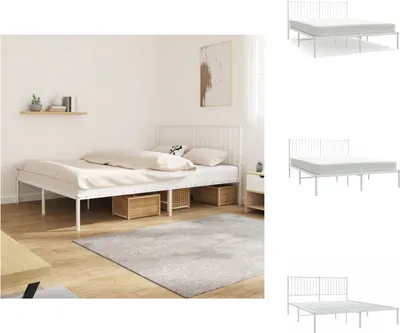 Produktbild von vidaXL Bettgestell mit Kopfteil Metall Weiß 160x200 cm -  Betten & Bettgestelle