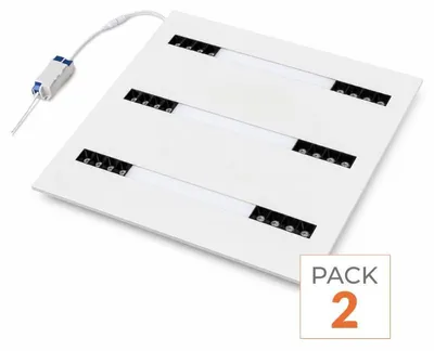 Image de Panneau LED modulaire, grille à 3 lignes, 60x60, 40W, blanc neutre (4000K - 5500K) - Pack de 2