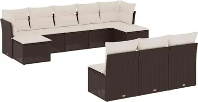 Produktbild von vidaXL 10-tlg. Garten-Sofagarnitur mit Kissen Braun Poly Rattan