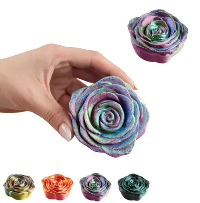 Produktbild von Fidget Spinner Rose 8 cm, leiser 3D-Druck Handspinner für den Schreibtisch – Blau-Grün-Violett