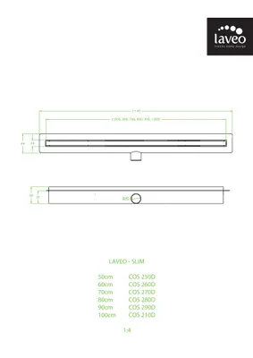 Immagine prodotto di Scarico lineare Slim 60 cm, inox, con sifone a secco e tappetino di isolamento, acciaio inox 304, portata 24 l/min, altezza 66 mm