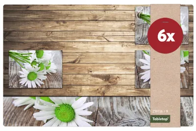 Immagine prodotto di Tovagliette 6 pezzi margherite bianche su legno plastica lavabile 43,5x28,5 cm