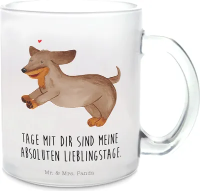 Produktbild von Mr. & Mrs. Panda Teeglas Hund Dackel - Transparent - Geschenk, Herz, Haferl, Sprüche, Hunde, Pott, Tee Tasse, Teetasse, glastasse, Kakaotasse