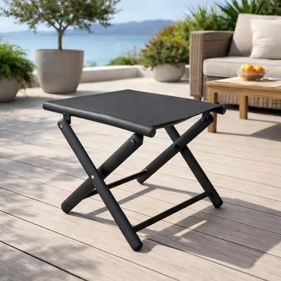 Garten Klapphocker / Fußhocker Metall - Textilen Anthrazit / Schwarz