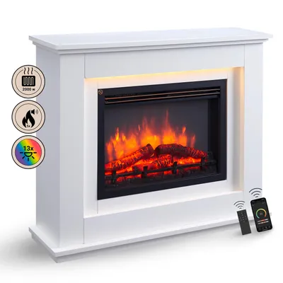 Produktbild von BALDERIA Elektrokamin Baldur | Standkamin, LED 3D-Flammeneffekt, LED Ambientebeleuchtung, Heizung 2000W, App, Knistereffekt, Timer, Thermostat | Weiss