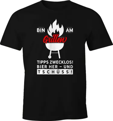 Produktbild von Herren T-Shirt Bin am Grillen Fun-Shirt Spruch-Shirt Foodie Barbecue BBQ Tee Bier Moonworks®  schwarz XL