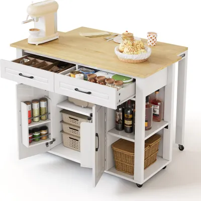 Immagine prodotto di Fortuna Lai Isola cucina mobile estraibile da 120 cm con bancone bar e prese elettriche, con 2 cassetti e 2 ante con ripiani. Adatta per cucine,da pranzo, soggiorni ecc.