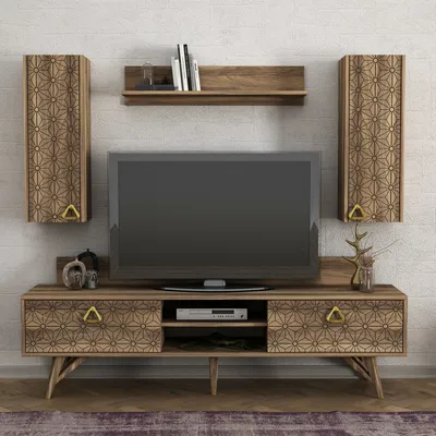 Produktbild von Skye Decor, Yakamoz - Walnut, TV-Einheit, Nussbaum, 100 % MELAMINBESCHICHTETE SPANPLATTEN, 180 x 29,5 x 48,6 cm