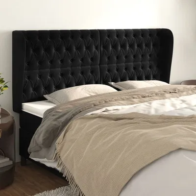 Produktbild von Cloris Designermöbel Kopfteil mit Ohren Schwarz 183x23x118/128 cm Samt 2024 Neu