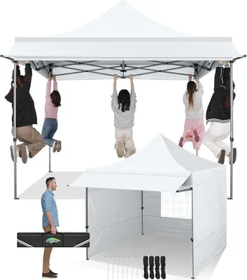Produktbild von Pavillon 3x3 Wasserdicht Stabil Winterfest mit Markisen,Weiss | UV Schutz 50+ Popup Faltpavillon Klappbar mit 3 Seitenwänden Partyzelt Pavillon Faltbar für Garten Camping Strand Hochzeit