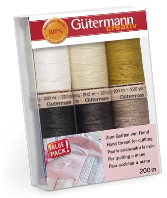 Quiltnähgarn-Set, 6 Spulen à 200 m, 100% Baumwolle, mehrfarbig