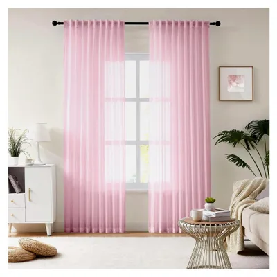 Produktbild von Durchsichtiger Vorhang mit Haken - Kräuselband Schiebevorhänge in Pink, 260×137cm (H×B) 2er Set