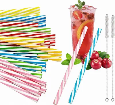 Produktbild von 72 wiederverwendbare Plastikstrohhalme mit 2 Reinigungsbürsten