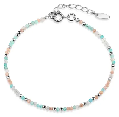 Produktbild von MATERIA by Matthias Wagner Edelstein Armband Mondstein Amazonit Rhodonit weiß türkis apricot 17-19,5cm verstellbar SA-34