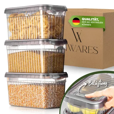 Produktbild von Viwares Frischhaltedosen 3er Set, 4 L, BPA-frei, Kühlschrank-Organizer für Aufschnitt, Obst und Gemüse.Transparent, Spülmaschinen- und Mikrowellengeeignet, Anthrazit
