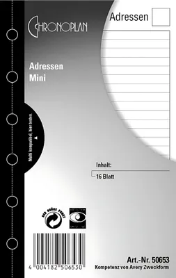 Produktbild von Chronoplan Ersatzadressblätter Mini 16BL 79x125mm CHRONOPLAN 50653