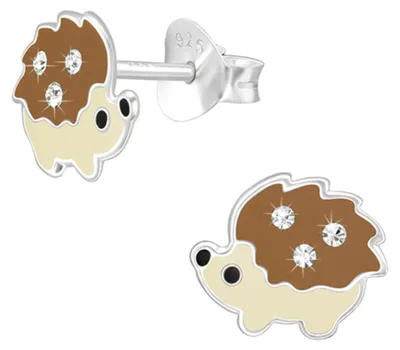 Produktbild von Kinder-Ohrringe Silber 925: Bunte Ohrstecker für Mädchen und Jungen Igel (Hedgehog)