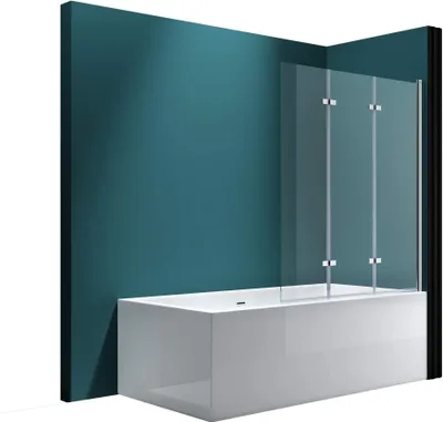 Produktbild von Mai & Mai Badewannen-Aufsatz 130x140cm Duschwand Badewanne Rechts Badewannenfaltwand Klarglas 6mm ESG-Glas Nano-Versiegelung C116R