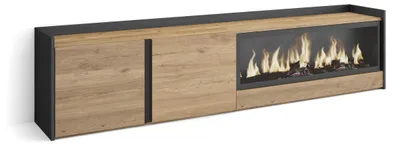 Produktbild von TV-Möbel Holzeffekt eiche schwarz 212x35x50cm Kamin mit Feuereffekt