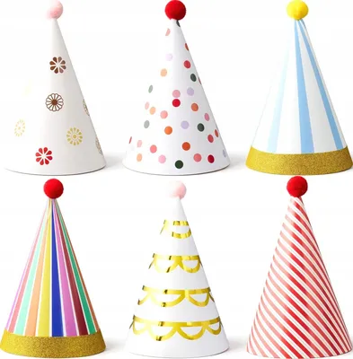 Produktbild von Party-Kegelhüte für Kinder, 6 Stück Set mit Pompons