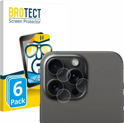A product shot showing packaging for screen protectors and a close-up of a phone's camera lens with protective films applied.