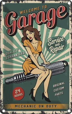 Produktbild von vianmo Blechschild 30x20 cm Pinup welcome Garage 24 service Pin Up