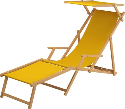 Produktbild von Liegestuhl gelb Fußteil Sonnendach Kissen Tisch Gartenliege Holz Sonnenliege Buche 10-302NFSTKH