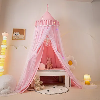 Immagine prodotto di Baldacchino doppio strato rotondo per bambina principessa zanzariera baldacchino sospeso per lettino cameretta camera da letto, rosa