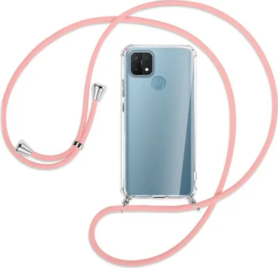 Produktbild von Handykette Backcover-Schutzhülle mit Band (Metall silberfarben) für Oppo A15 - rosa