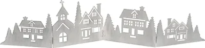 Produktbild von Deko Häuserzeile aus Metall klappbar 77 x 17 cm - grau - Weihnachtsstadt Silhouette zur Tischdekoration - Weihnachtsdeko Tischdeko für Weihnachten Weihnachtsstadt Skyline