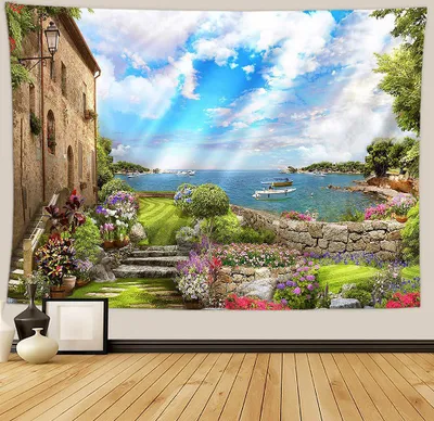 Produktbild von Urlaub Wandteppich Wohnkultur Landschaft Wandteppich Wohnzimmer Schlafzimmer Dekoration Wandteppich Zimmer Vorhang Strandtuch (130cm x 150cm, Farbe 4)