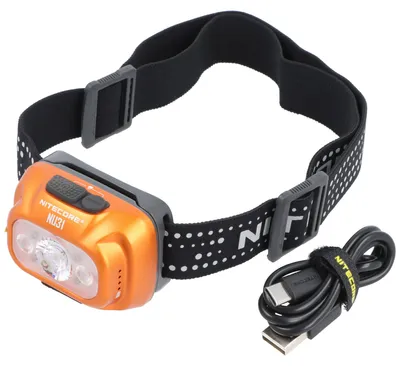 Image de Lampe frontale Nitecore NU31, ultra-légère, avec 3 sources de lumière, puissance maximale de 550 lumens, disponible en 3 couleurs de boîtier, dont l'orange