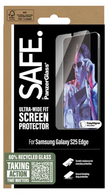 Produktbild von PanzerGlass SAFE. by ® Displayschutz Samsung S25 Edge | Ultra-Wide Fit, Samsung, Samsung - Galaxy S25 Edge 5G, Trockene Anwendung, Kratzresistent, Schockresistent, Transparent, 1 Stück(e)
