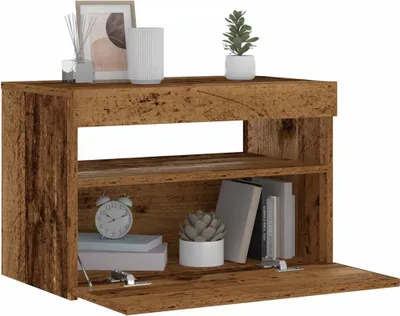 Image de vidaXL Table de nuit avec lampes LED imitation vieux bois 60x35x40 cm