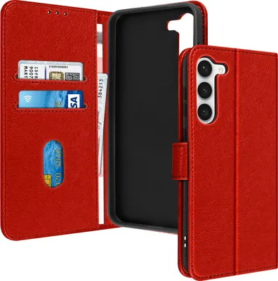 Zdjęcie produktu dla Etui ze sztucznej skóry z funkcją podstawki dla Samsung Galaxy S23 - czerwone