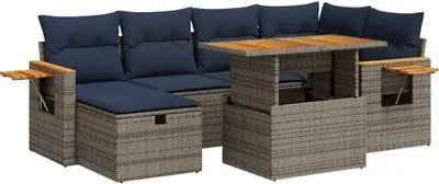 Produktbild von 7-tlg. Garten-Sofagarnitur mit Kissen Grau Poly Rattan