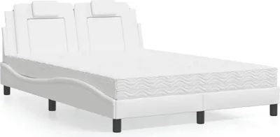 Image de vidaXL Lit "Viana" avec matelas Blanc 140x190 cm Similicuir