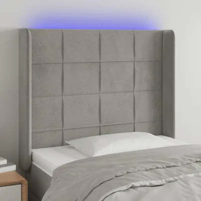 Produktbild von [Home] LED Kopfteil Hellgrau 83x16x118/128 cm Samt , Neue Mode 2024 im häuslichen Leben