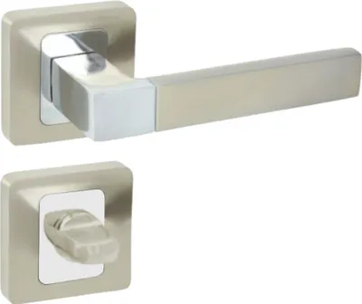 Produktbild von domino Türgriff Innentür Drückergarnitur WC - Badezimmer Set für Zimmertür Türklinke, Türdrückergarnitur mit Schloss Türbeschlag, Set Aluminium Chrom
