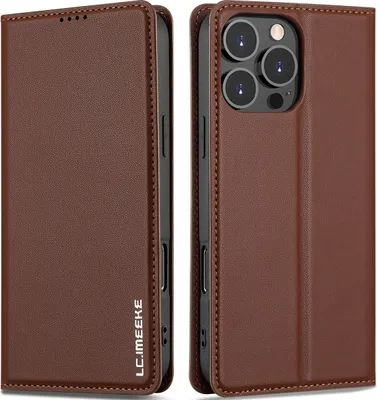 Produktbild von Handyhülle für iPhone 16 Pro, Magnetische Flip Leder Hülle mit Kartenfach und Standfunktion Braun